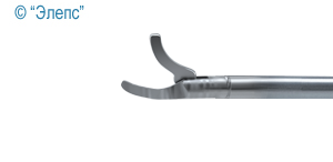 ЭлеПС - Ножницы эндоскопические поворотные с одной подвижной браншей (изогнутые по ребру 5 мм)